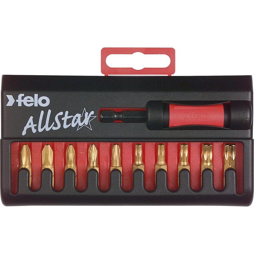 Набор бит PZ/PH/ТХ TiN с держателем бит Star в кейсе, 11 шт. Felo 02090476 — детальное фото