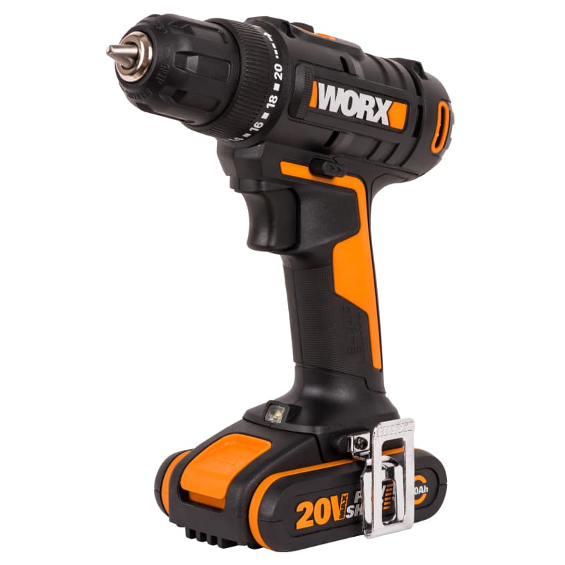 Дрель-шуруповерт WORX WX100.2 20V 30Нм аккумуляторная, с двумя АКБ на 2 А*ч и ЗУ