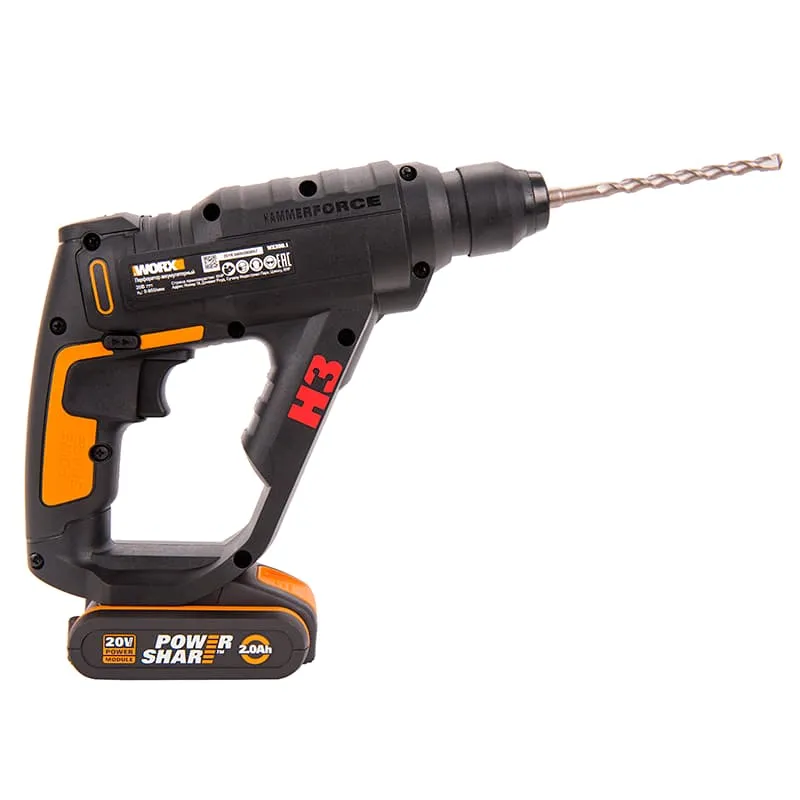 Перфоратор WORX WX390 H3 20V 1,2Дж аккумуляторный — детальное фото